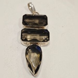 Artisan Smoky Quartz Color Fauceted Glass 925 Silver Pendant